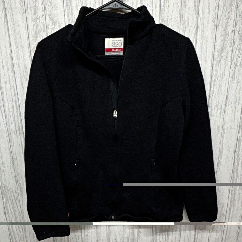 Icebreaker RealFleece 320 Womens M Black Merino Wool Full Zip Fleece Jacket
